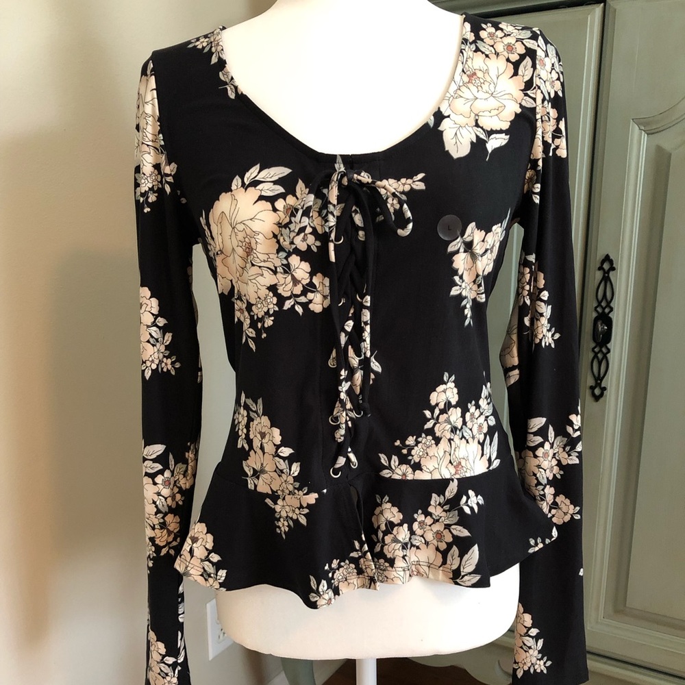Black floral blouse